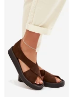 Dámské sandály model 22027717 z přírodního semiše hnědé - Zazoo