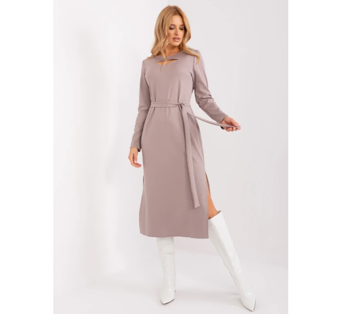 Sukienka LK SK model 19069217 ciemny bezowy - FPrice Sukienka LK SK model 19069217 ciemny bezowy - FPrice