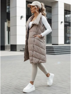 Dámská prošívaná dlouhá vesta bez kapuce SERKIS béžová FashionStreet TY4525