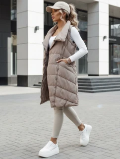 Dámská prošívaná dlouhá vesta bez kapuce SERKIS béžová FashionStreet TY4525