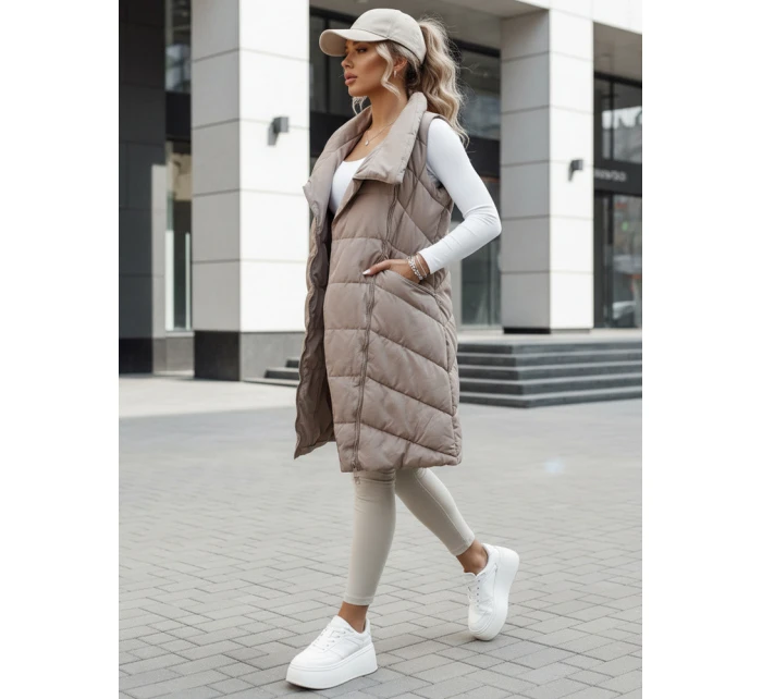 Dámská prošívaná dlouhá vesta bez kapuce SERKIS béžová FashionStreet TY4525