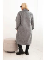 Dámský kabát Plus Size z viskózy bez zapínání s kapsami šedý Dámský kabát Plus Size z viskózy bez zapínání s kapsami šedý