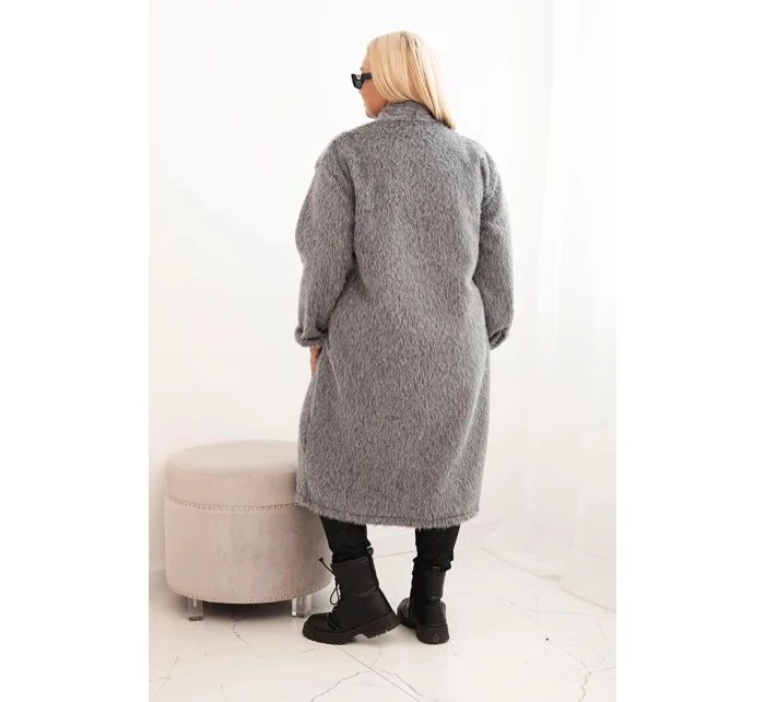 Dámský kabát Plus Size z viskózy bez zapínání s kapsami šedý Dámský kabát Plus Size z viskózy bez zapínání s kapsami šedý