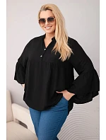 Dámská viskózová halenka Plus Size s model 22043150 rukávem a výstřihem do V černá - K-Fashion