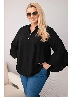 Dámská viskózová halenka Plus Size s model 22043150 rukávem a výstřihem do V černá - K-Fashion