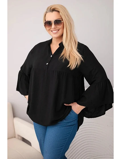 Dámská viskózová halenka Plus Size s model 22043150 rukávem a výstřihem do V černá - K-Fashion