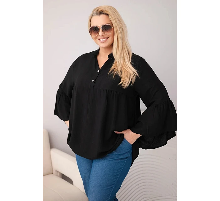 Dámská viskózová halenka Plus Size s model 22043150 rukávem a výstřihem do V černá - K-Fashion