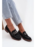 Semišové dámské mokasiny s ozdobou D&A MR52-176 Černé