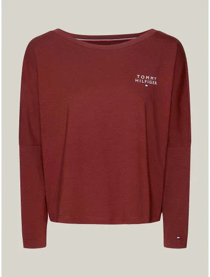 Dámské tričko s dlouhým rukávem UW0UW04153 DW5 kaštanové - Tommy Hilfiger