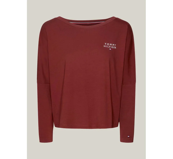 Dámské tričko s dlouhým rukávem UW0UW04153 DW5 kaštanové - Tommy Hilfiger