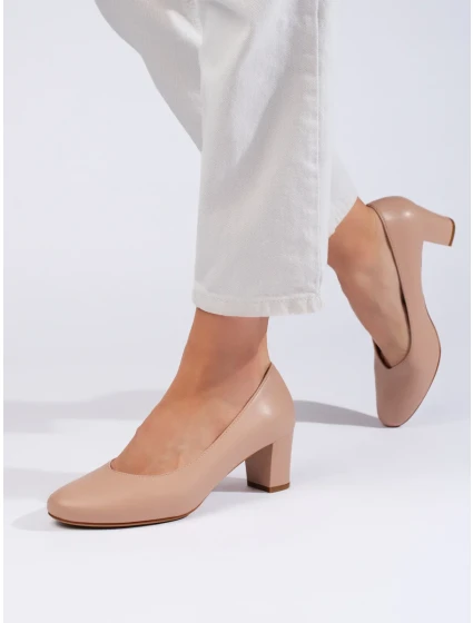 Originální hnědé lodičky dámské na širokém podpatku Originální hnědé lodičky dámské na širokém podpatku