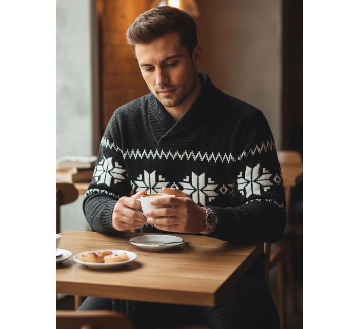 Pánský černý svetr FashionStreet WX2268 Pánský černý svetr FashionStreet WX2268