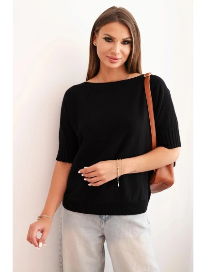 Dámský svetr z viskózy s krátkým rukávem černý