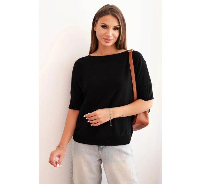 Dámský svetr z viskózy s krátkým rukávem černý