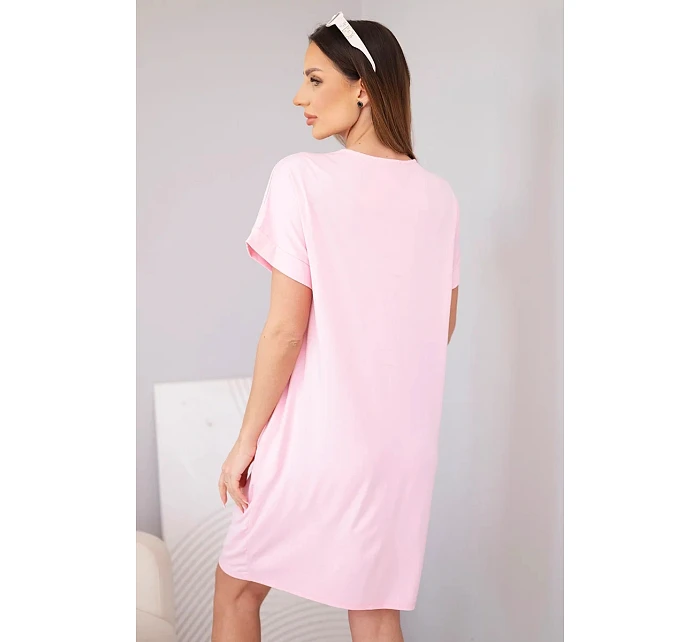 Dámské viskózové šaty s krátkým rukávem a ozdobným potiskem bonbonově růžová