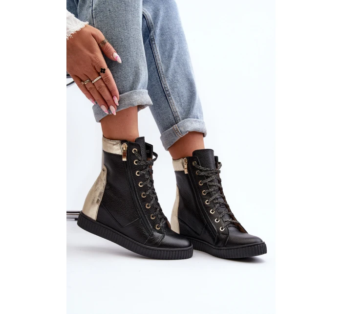 Zazoo 3081 Kožené Dámské Tenisky Na Kotníku Černé