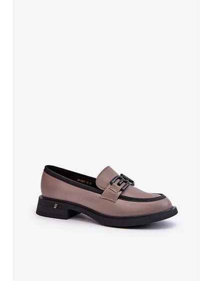 Elegantní dámské kožené mokasíny tmavě béžové model 21655398 - VINCEZA Elegantní dámské kožené mokasíny tmavě béžové model 21655398 - VINCEZA