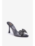 Průhledné Sandály Na Jehlovém Podpatku S Lesklou Mašlí Černé Viosta Průhledné Sandály Na Jehlovém Podpatku S Lesklou Mašlí Černé Viosta