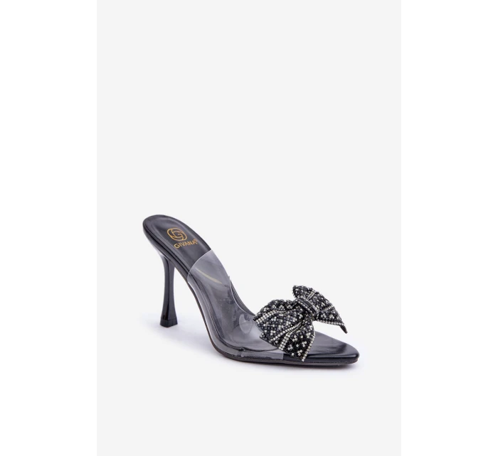 Průhledné Sandály Na Jehlovém Podpatku S Lesklou Mašlí Černé Viosta Průhledné Sandály Na Jehlovém Podpatku S Lesklou Mašlí Černé Viosta