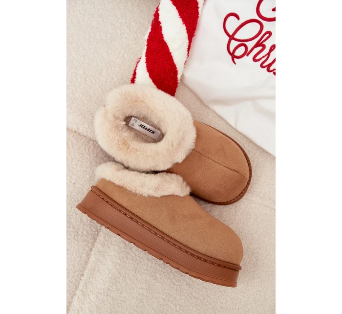 Dámské pantofle s kožíškem – camel Eveline Dámské pantofle s kožíškem – camel Eveline
