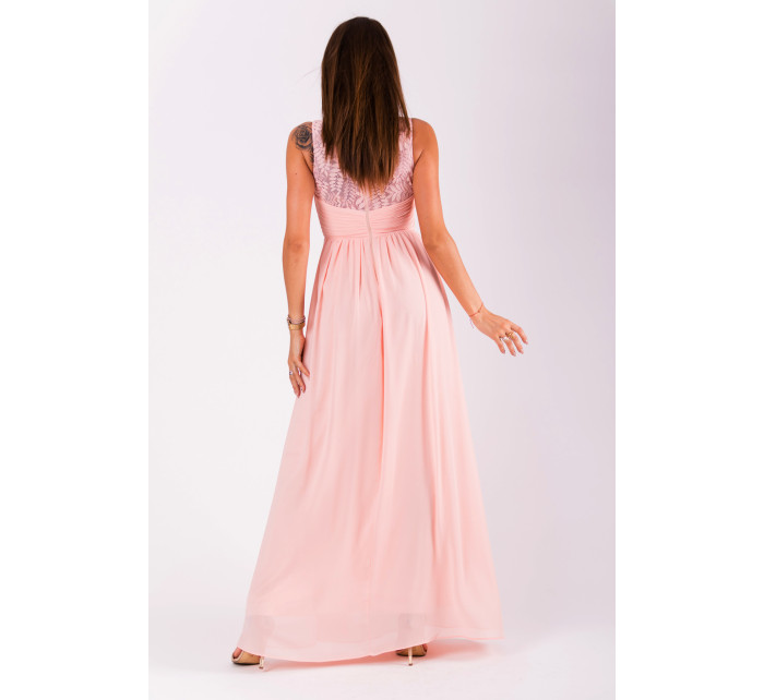 Společenské dámské šaty EVA&LOLA bez rukávů dlouhé růžové - Růžová - EVA&LOLA