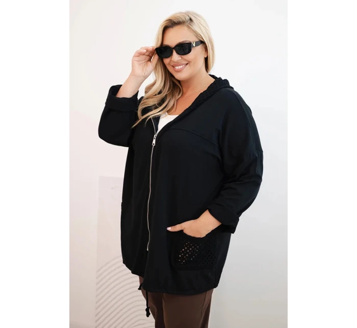 Dámská mikina Plus Size bavlněná oversize s dlouhým rukávem černá