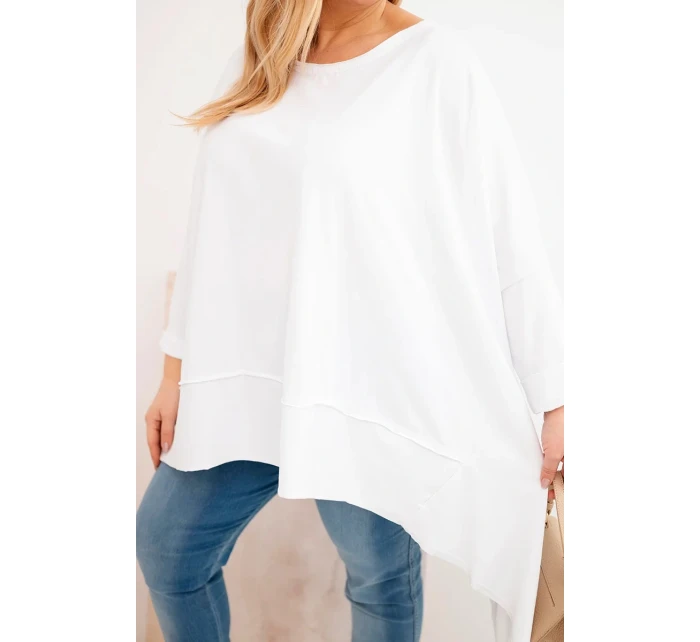 Dámská tunika Plus Size z bavlny s asymetrickým spodkem bílá