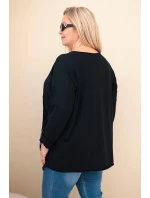 Dámská bavlněná blůza Plus Size s třásněmi černá
