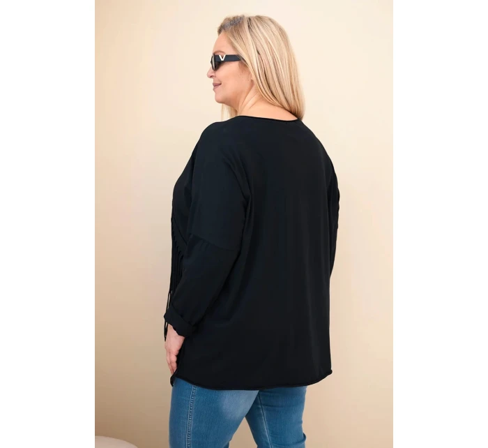 Dámská bavlněná blůza Plus Size s třásněmi černá