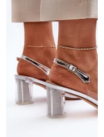 Průhledné sandály na podpatku s ozdobou stříbrné D&A MR38-454