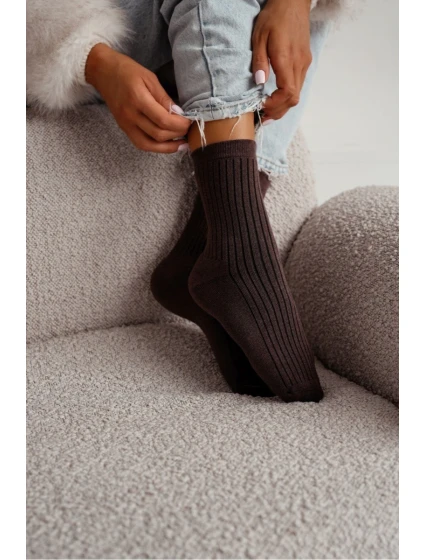 Dámské froté ponožky s pruhy čokoládové
