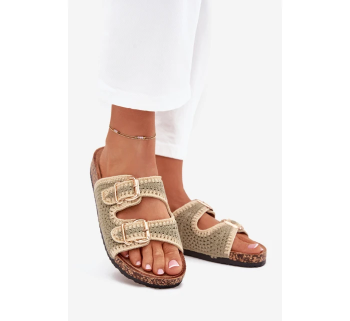 Dámské háčkované pantofle se zlatými přezkami – zelené Fenira