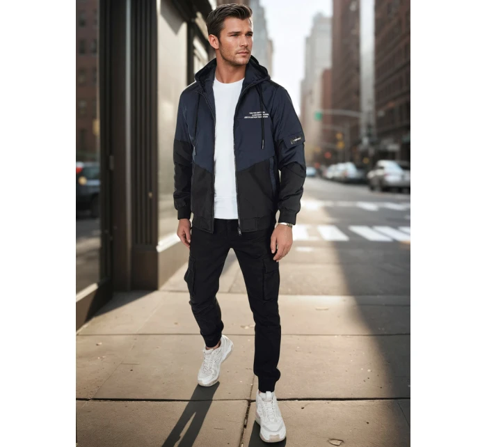 Pánská přechodná bunda s kapucí modrá FashionStreet TX5026 Pánská přechodná bunda s kapucí modrá FashionStreet TX5026