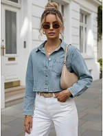 Krátká dámská džínová košile s dlouhým rukávem FashionStreet TY5692 Krátká dámská džínová košile s dlouhým rukávem FashionStreet TY5692