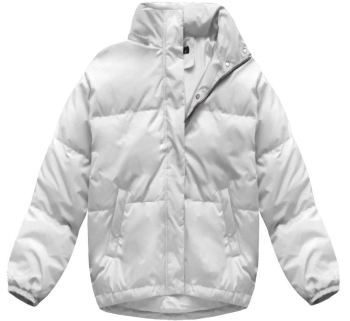 Krátká bílá dámská zimní bunda s přírodní péřovou výplní (7113)