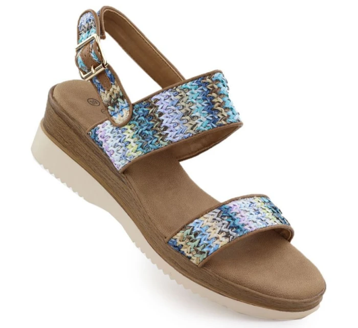 Dámské sandály na podpatku modré pletené Potocki 45302