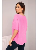 Dámská svetrá blůza s krátkým rukávem a výstřihem do V světle růžová