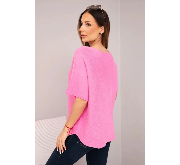 Dámská svetrá blůza s krátkým rukávem a výstřihem do V světle růžová