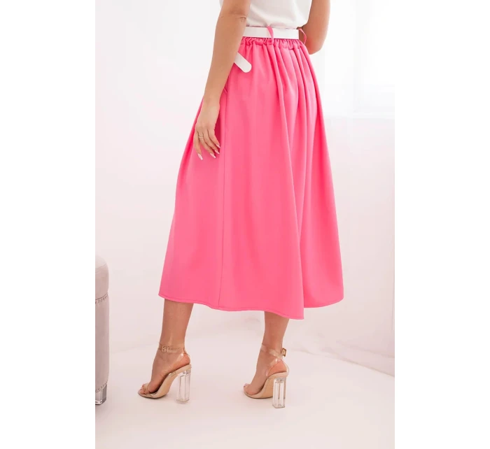 Dámská viskózová sukně s páskem a záhyby růžová