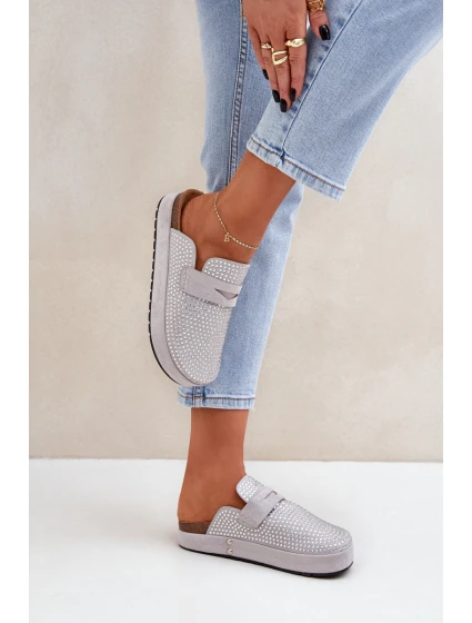 Dámské Pantofle Zdobené Kryštály Na Platformě Šedé Deorani Dámské Pantofle Zdobené Kryštály Na Platformě Šedé Deorani