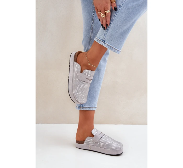 Dámské Pantofle Zdobené Kryštály Na Platformě Šedé Deorani Dámské Pantofle Zdobené Kryštály Na Platformě Šedé Deorani