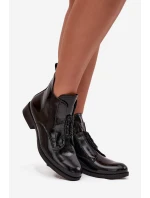 Lakované dámské botky S.Barski – černé, zateplené, s ozdobným detailem