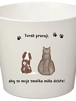 Bílý keramický květináč s ilustrací mazlíčků - velký