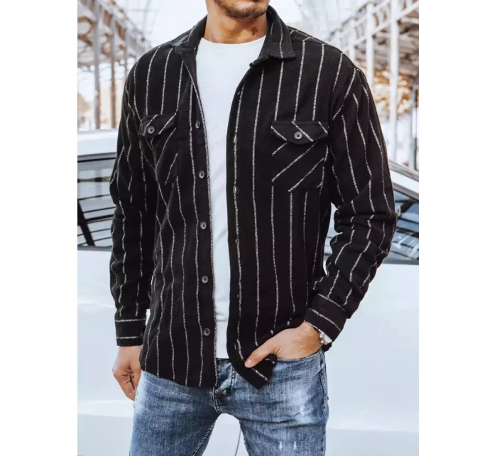 Pánská pruhovaná flanelová košile černá Dstreet DX2241