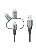 Vention USB-A 3v1 Micro-B USB-C Lightning kabel 1m šedý