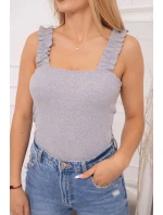 Halenka bez ramínek s volánky šedá Halenka bez ramínek s volánky šedá