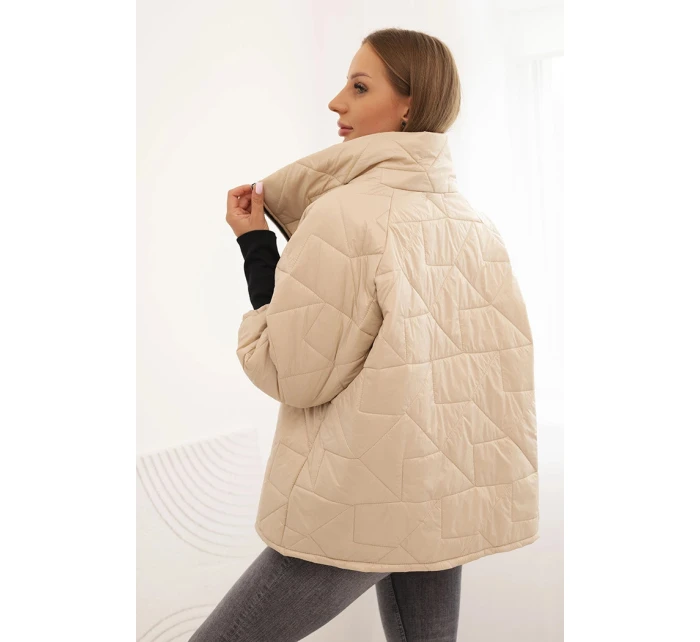 Dámská prošívaná bunda s krátkým střihem a stojáčkem tmavě béžová