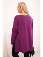 Dámská blůza Plus Size asymetrická s dlouhým rukávem tmavě fialová