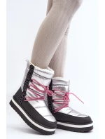 Dámské zimní boty s šněrováním stříbrné model 21644713 - Boto