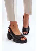 Zazoo 40376 Kožené sandály na masivním podpatku Černé